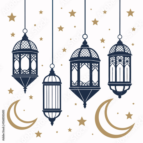 Elegant hanging lanterns with stars and crescent moons Islamic lanterns Ramadan decorations