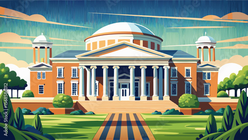 University of Virginia, designed by Thomas Jefferson, offers neoclassical symmetry, domed pavilions, and columned arcades in soft Virginia light.