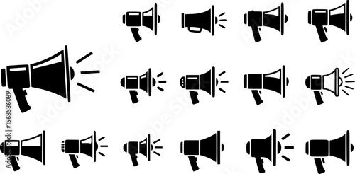 Megaphone icon set. Vector graphic illustration. Suitable for website design, logo, app, template, and ui.
