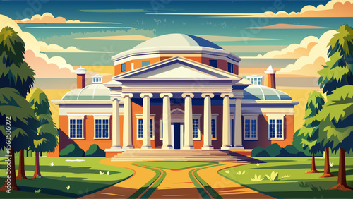 University of Virginia, designed by Thomas Jefferson, offers neoclassical symmetry, domed pavilions, and columned arcades in soft Virginia light.