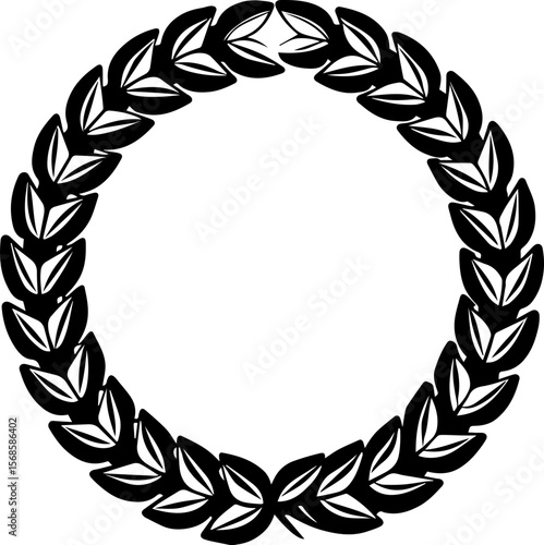 Floral corner and circle frame with leaves, SVG vector illustration for decorative design, clean lines.Classic Laurel Wreath Design on White Background