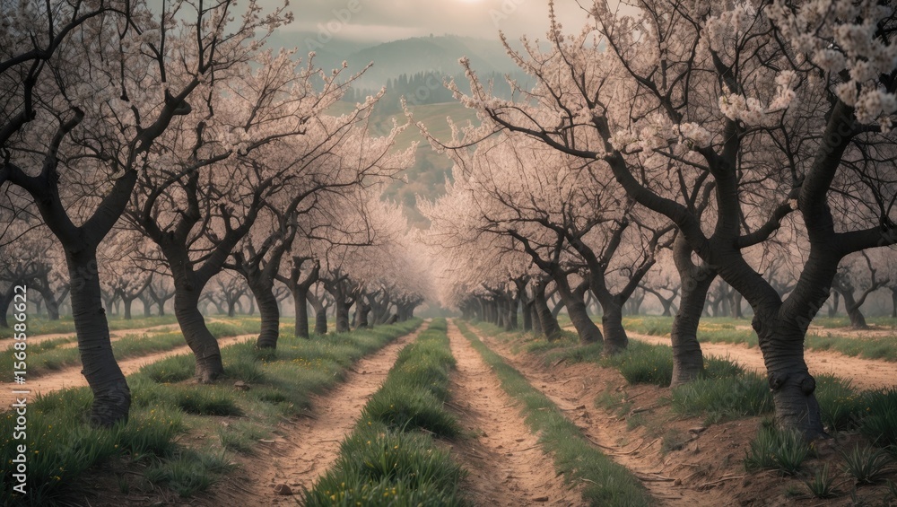 Obraz premium Almond trees in bloom during springtime