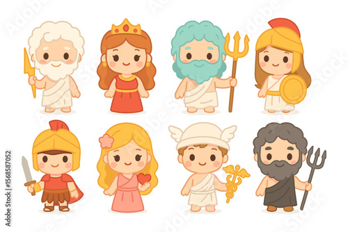 Cute greek mythology characters vector illustration for kids poster design in flat style