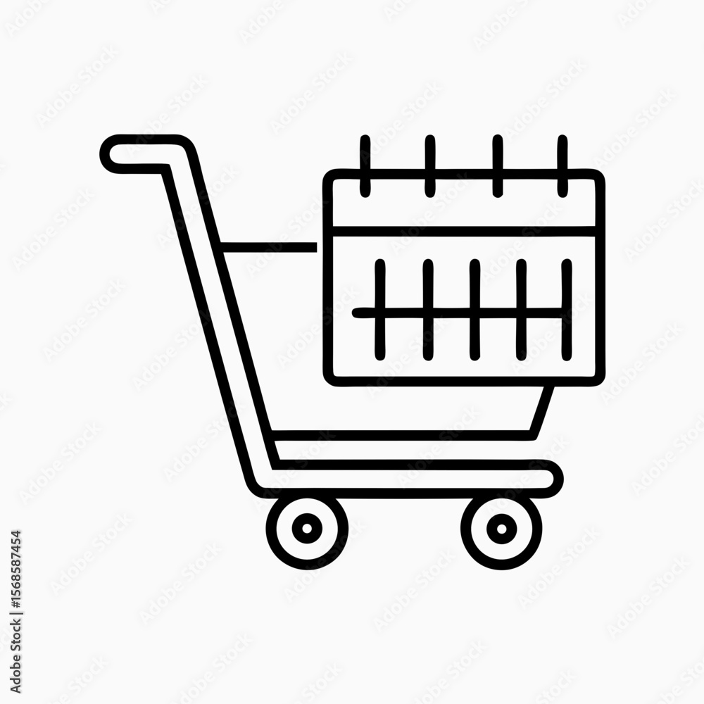 Online shopping calendar shows schedule of events, with shopping cart and appointment dates marked. This online shopping calendar features shopping cart to track purchases and scheduled deliveries. Online shopping calendar shows schedule of events, with shopping cart and appointment dates marked. This online shopping calendar features shopping cart to track purchases and scheduled deliveries.