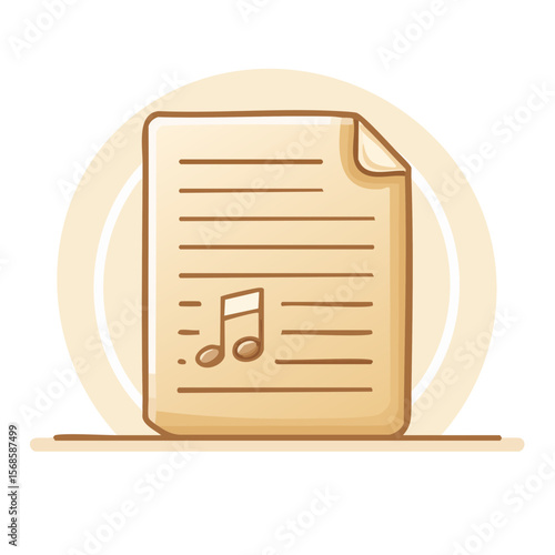 Music Sheet with Note Illustration on Cream Background Representing Musical Composition and Education
