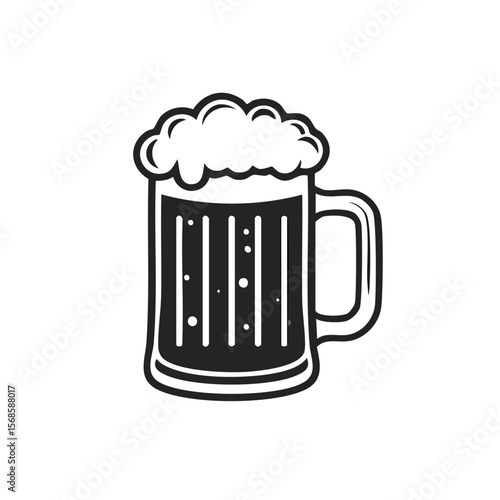 Doodle Style Beer Mug with Foam Head on a Black Background