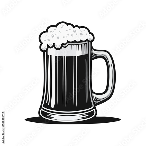Stylized Beer Mug Illustration of Dark Ale with White Froth on Black Background