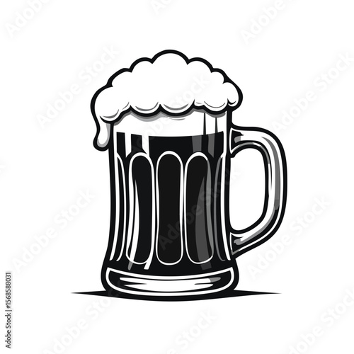 Dark beer mug with overflowing foam on a black background