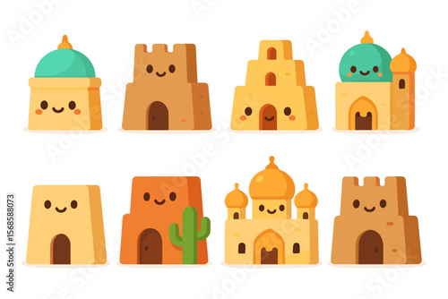 Cute desert architecture vector illustration for children's decor and educational materials in flat style