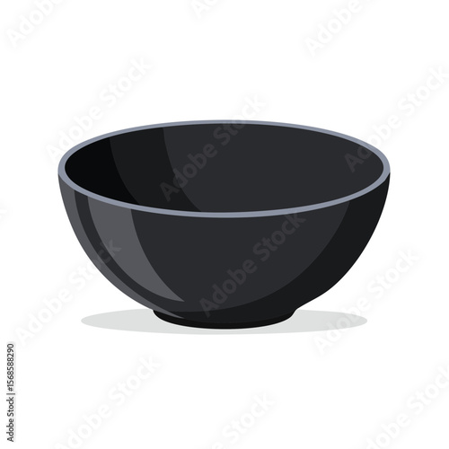 Empty Black Bowl Illustration Clean Design Kitchen Utensil Food Container Dining Vessel Simple Single Object Flat Lay Minimalist Style