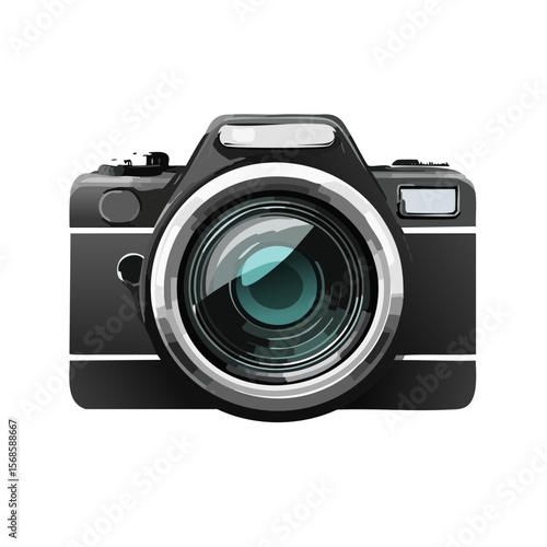 Isolated Photography Camera Illustration on Black Background Revealing Lens Focus for Creativity and Content Creation