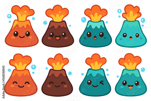 Cute volcano characters vector illustration for kids' design
