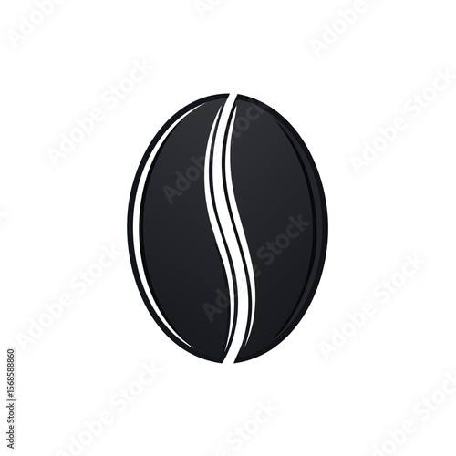 Single Stylized Coffee Bean on Black Background Brewed Awakening Freshness