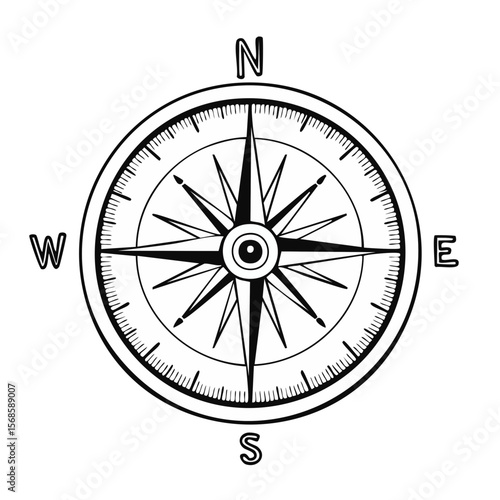 Vector Compass Rose Illustration Featuring Directional Points on Black Background