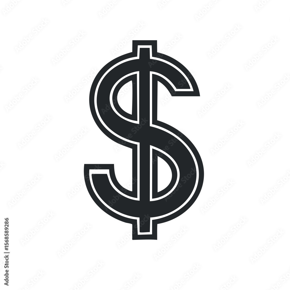 Isolated Dollar Symbol on Black Background, Financial Sign Outline, Currency Icon Design Isolated Dollar Symbol on Black Background, Financial Sign Outline, Currency Icon Design