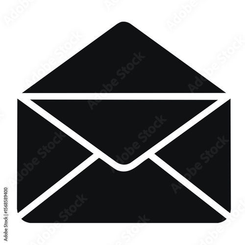Open envelope vector illustration sending communication receiving mail newsletter or direct marketing in minimalist design style black