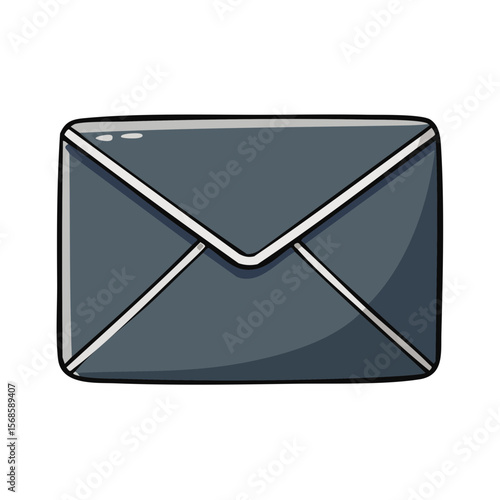 Cute hand-drawn illustration of a gray envelope representing mail communication and postal delivery on black background for stationery uses