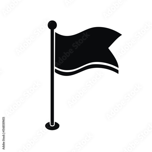 Stylized Waving Flag Illustration Against Black Simple Graphic Symbol Emphasizing Triumph Or Marking Territory