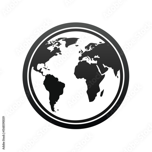World Map on Dark Background Depicting Continents in Circle Shape Illustration