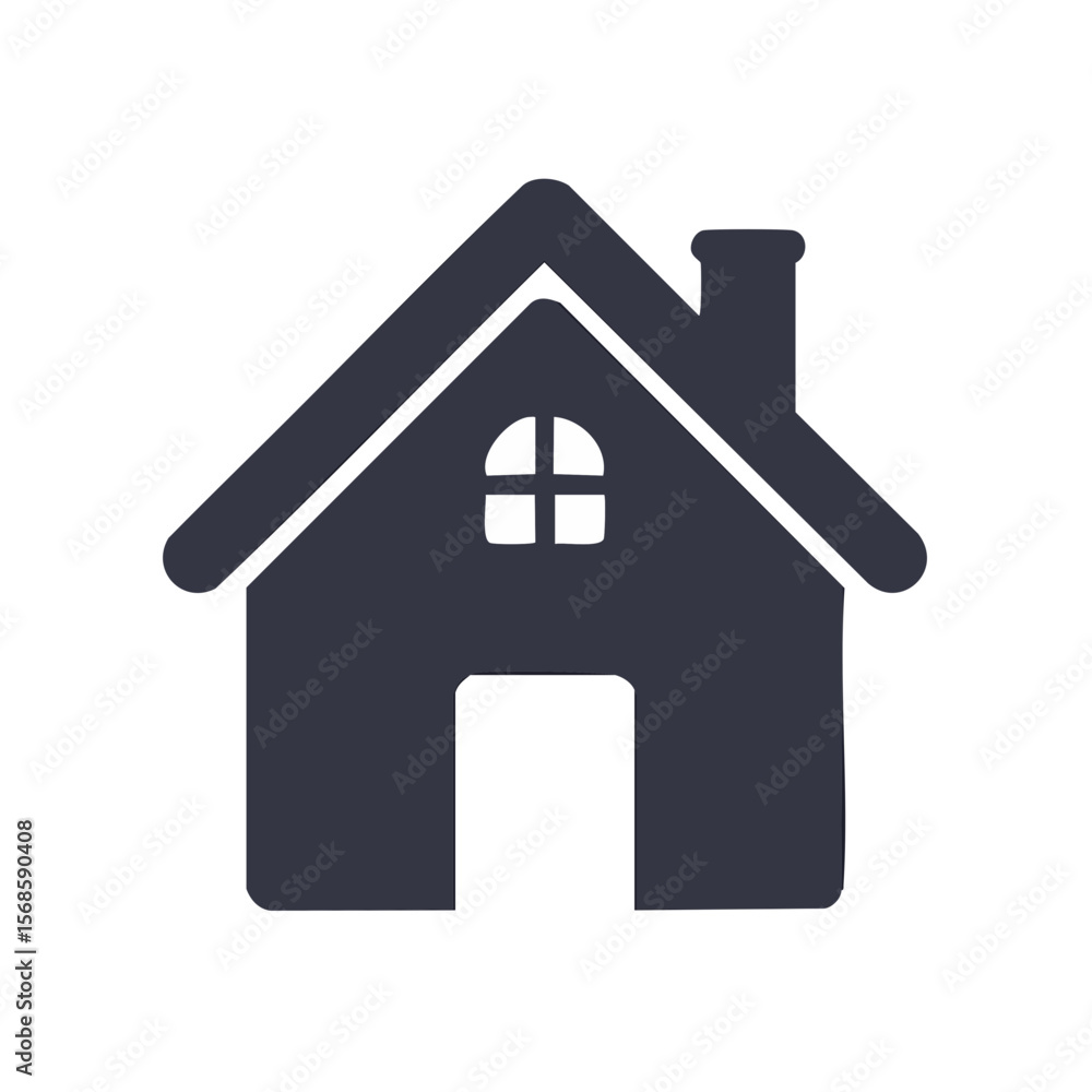 Simple House Icon on Black Background: Minimalist Home Illustration with Window and Chimney Simple House Icon on Black Background: Minimalist Home Illustration with Window and Chimney