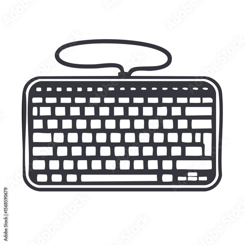 Doodle Style Computer Keyboard Isolated on Black Background for Technology Illustration or Hand Drawn Office Supply Design