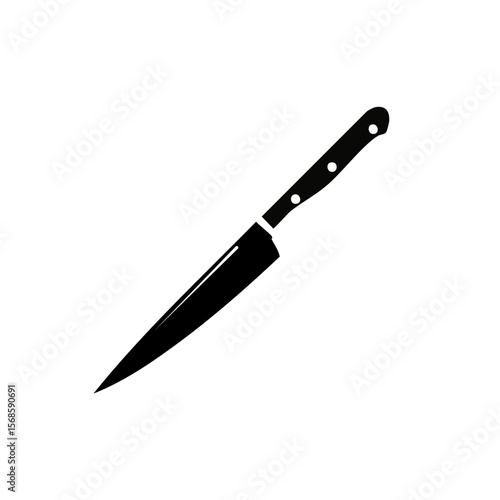 Isolated kitchen knife with black handle for food preparation in cooking dark background minimalistic design