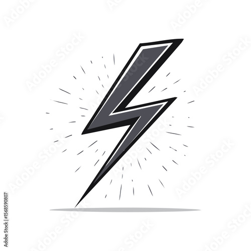Stylized lightning bolt design on dark background with rays emanating out for creative concepts and energy visuals