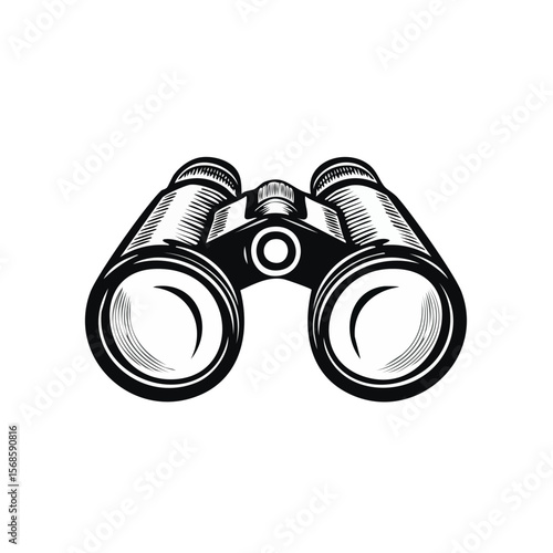Vintage binoculars illustration with black and white design for adventure and discovery concept great for exploring wilderness and outdoors activities