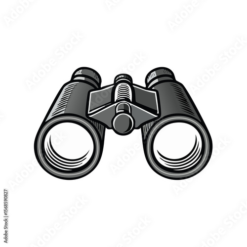 Illustration of binoculars for exploration and navigation with monochrome design on a black background for adventure themed content