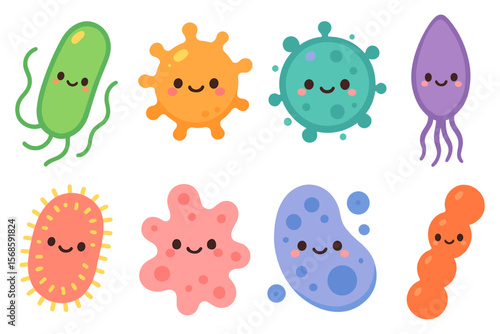 Cute microbes vector illustration for fun educational design, flat style