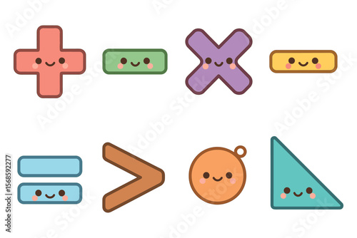 Cute math symbols vector illustration for educational design, flat style