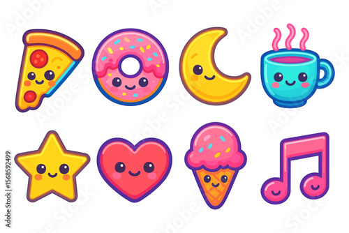 Cute kawaii food and objects vector illustration for character design