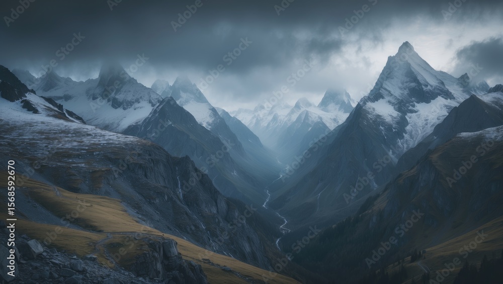 Fototapeta premium Travel In The Mountains with Empty Copy Space For Text