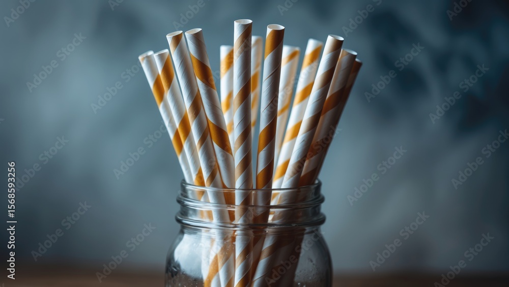 Fototapeta premium A studio photo of paper drinking straws in a jar