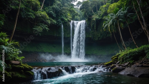 Amazing waterfall in rainforest.