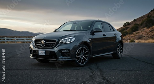 a black car parked on the side of a road