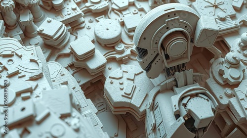 Robotic Cityscape with Beige Texture.