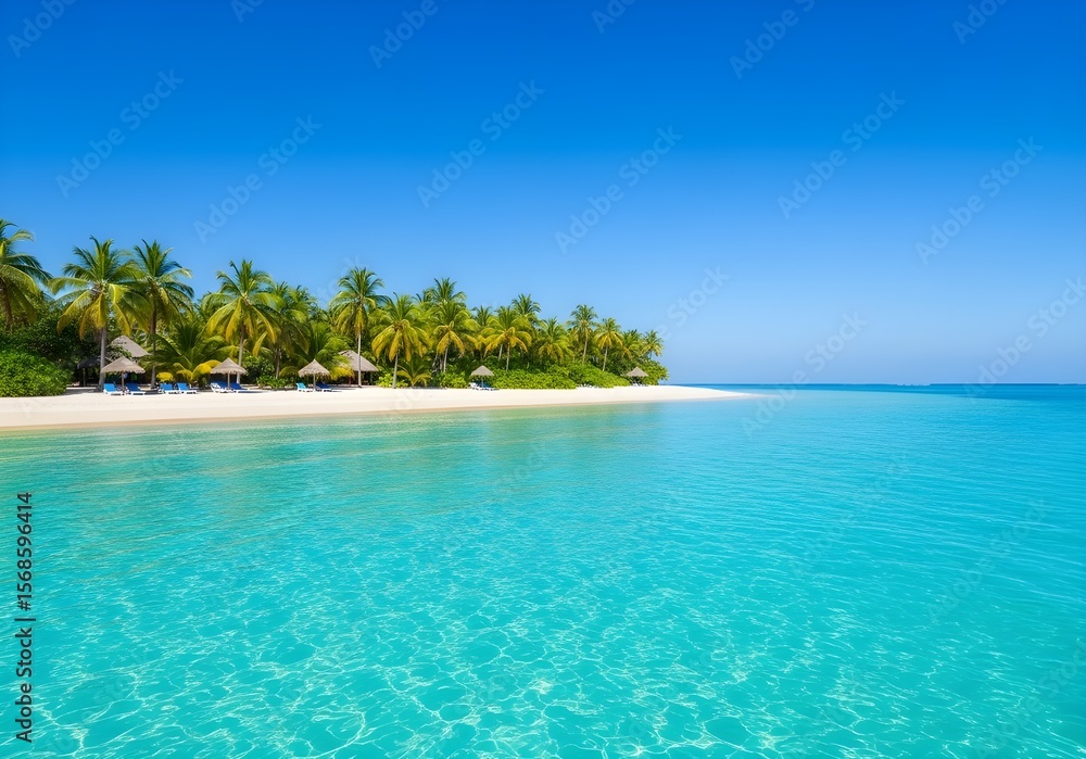 Naklejka premium Tropical Summer Beach with Palm Trees and Turquoise Water