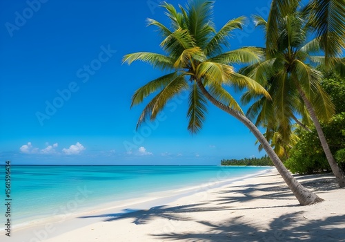 Tropical Summer Beach with Palm Trees and Turquoise Water