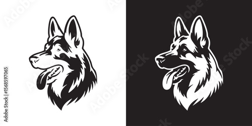 German Shepherd Dog Head Silhouette Graphic Vector Illustration In Black And White For Mascot Logo Design And Breed Representation