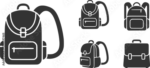 Backpack, school bag icon set. Vector graphic illustration. Suitable for website design, logo, app, template, and ui. 
