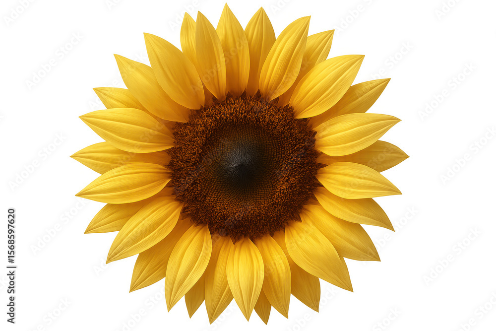 Fototapeta premium Close-up of a sunflower blooming, displaying vibrant yellow petals and a dark seed-filled center on a transparent background