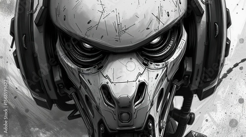 Robotic Head with Monochrome, and SciFi Art.