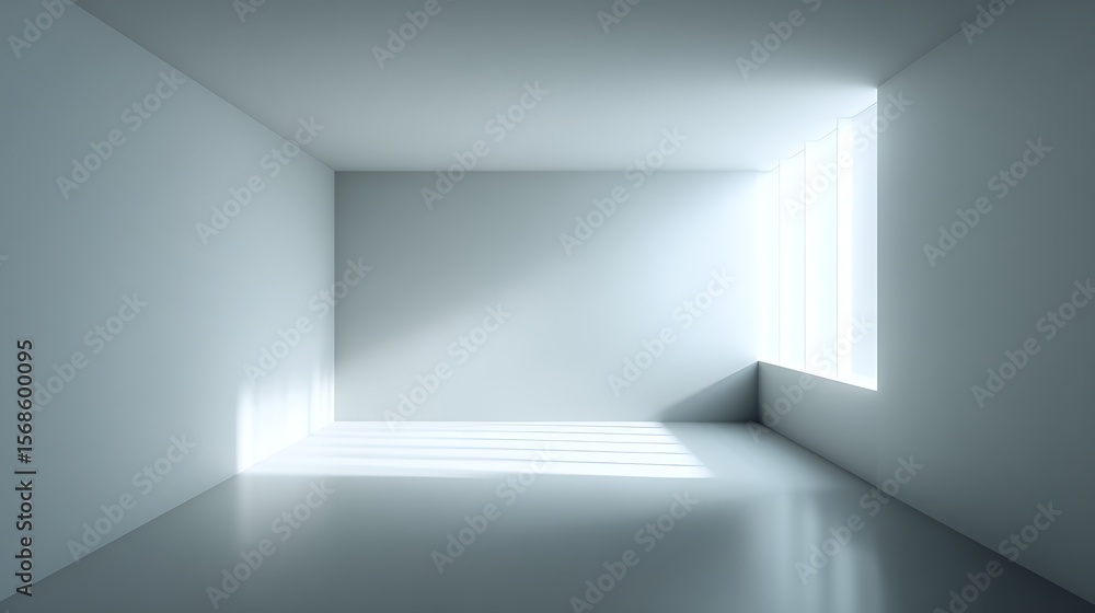 Serene Empty Space: A minimal interior, the stark light cast through a rectangular window onto the glossy floor, evoking a sense of modern peace and endless potential. Serene Empty Space: A minimal interior, the stark light cast through a rectangular window onto the glossy floor, evoking a sense of modern peace and endless potential.