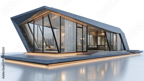 Modern architectural dwelling: A stunning modern residence of striking design, featuring expansive glass walls that merge indoor and outdoor spaces, offering an exquisite sanctuary.
