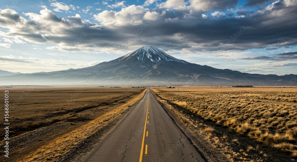 Fototapeta premium a road with a mountain in the background