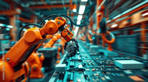 Robotic arm assembles electronic part