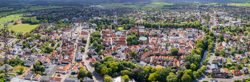 Aerial view of the old town of the city Jever in Germany on a sunny spring morning
