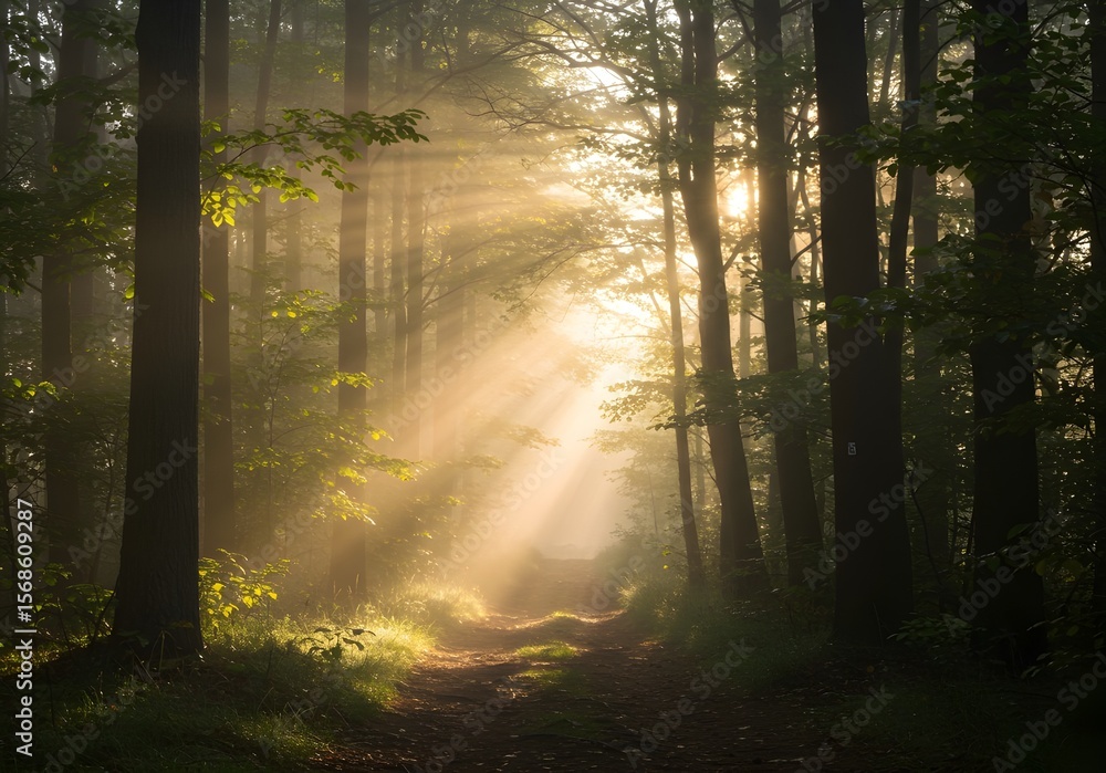 Misty Forest Trail in Early Morning Misty Forest Trail in Early Morning