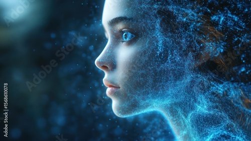 Digital persona concept with luminous data streams and ethereal beauty